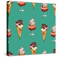 Seamless Sweet Pattern with Ice Cream Desserts. Hand Drawn Vector Illustration.-Elena Akimova-Stretched Canvas