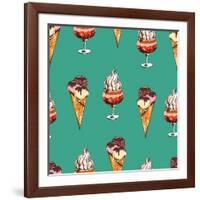 Seamless Sweet Pattern with Ice Cream Desserts. Hand Drawn Vector Illustration.-Elena Akimova-Framed Art Print