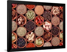 Seamless Texture of Spices on Black Background-Andrii Gorulko-Framed Photographic Print