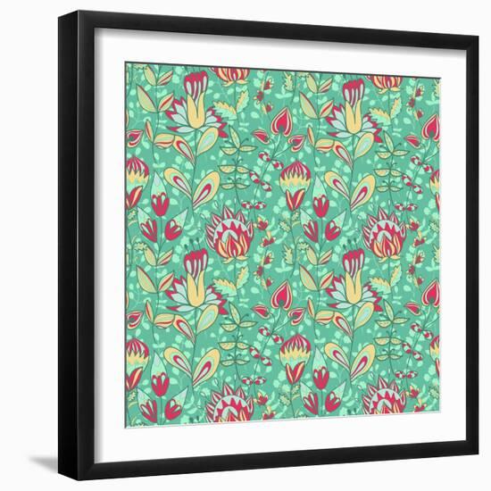 Seamless Texture with Flowers-Little_cuckoo-Framed Art Print