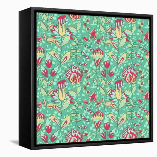 Seamless Texture with Flowers-Little_cuckoo-Framed Stretched Canvas