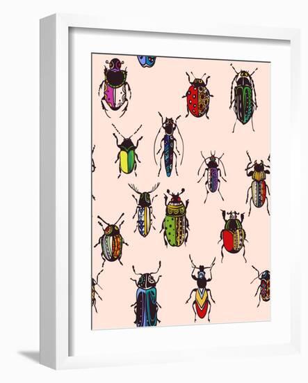 Seamless Texture with Funny Bugs, Painted by Hand of Different Patterns, Bright Colors-eva_mask-Framed Art Print