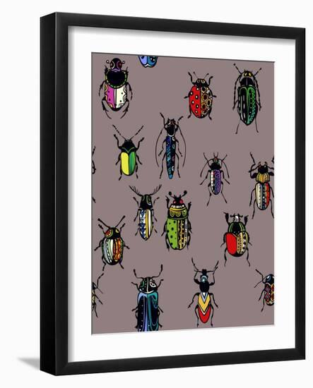 Seamless Texture with Funny Bugs, Painted by Hand of Different Patterns, Bright Colors-eva_mask-Framed Art Print