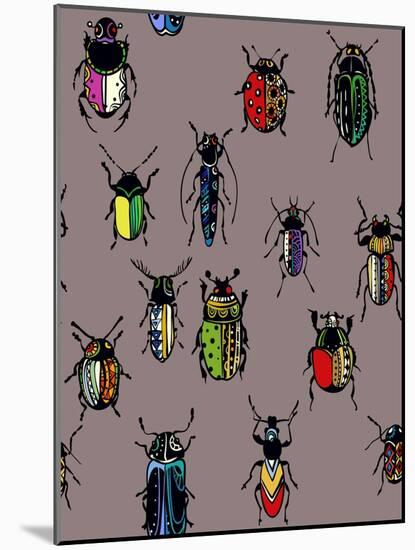 Seamless Texture with Funny Bugs, Painted by Hand of Different Patterns, Bright Colors-eva_mask-Mounted Art Print