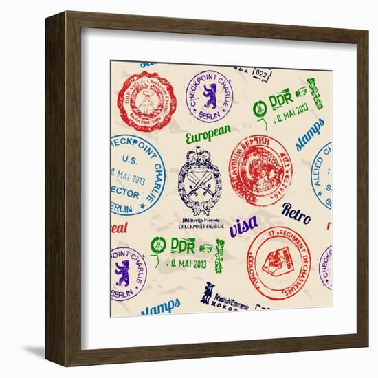 Seamless Texture With Real Stamps-yunna-Framed Art Print