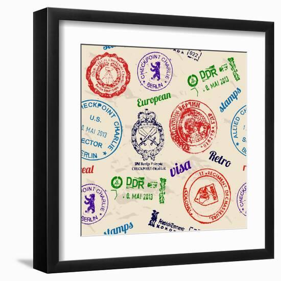 Seamless Texture With Real Stamps-yunna-Framed Art Print