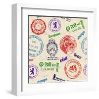 Seamless Texture With Real Stamps-yunna-Framed Art Print