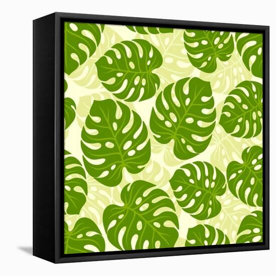 Seamless Tropical Pattern with Stylized Monstera Leaves-incomible-Framed Stretched Canvas