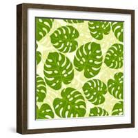 Seamless Tropical Pattern with Stylized Monstera Leaves-incomible-Framed Art Print