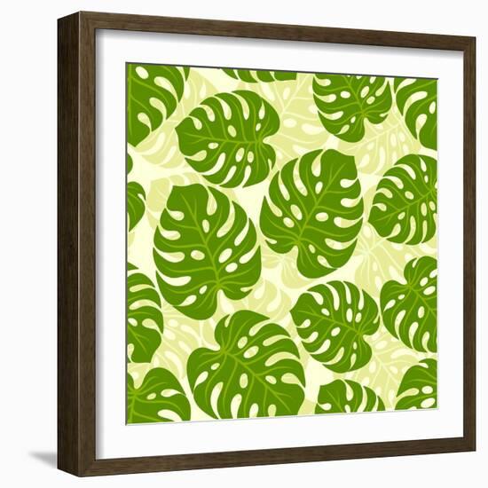 Seamless Tropical Pattern with Stylized Monstera Leaves-incomible-Framed Art Print