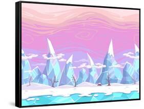 Seamless Vector Cartoon Fantasy Landscape with Ice Mountains, Separated Layers for Game Design-Lilu330-Framed Stretched Canvas