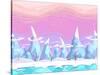 Seamless Vector Cartoon Fantasy Landscape with Ice Mountains, Separated Layers for Game Design-Lilu330-Stretched Canvas