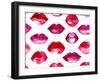 Seamless Vector Pattern with Red Watercolor Lips-Jet-Framed Art Print