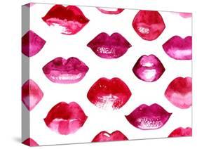 Seamless Vector Pattern with Red Watercolor Lips-Jet-Stretched Canvas