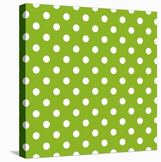 Seamless Vector Spring Pattern with White Polka Dots on Fresh Grass Green Background-IngaLinder-Stretched Canvas