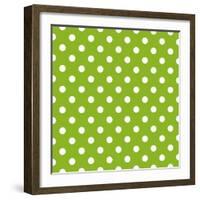 Seamless Vector Spring Pattern with White Polka Dots on Fresh Grass Green Background-IngaLinder-Framed Art Print