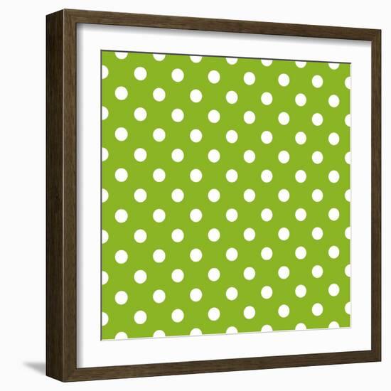 Seamless Vector Spring Pattern with White Polka Dots on Fresh Grass Green Background-IngaLinder-Framed Art Print