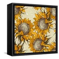 Seamless Vintage Ornament with Sunflowers-mart-Framed Stretched Canvas