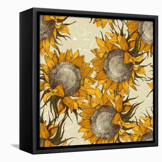 Seamless Vintage Ornament with Sunflowers-mart-Framed Stretched Canvas