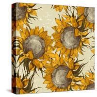 Seamless Vintage Ornament with Sunflowers-mart-Stretched Canvas