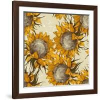 Seamless Vintage Ornament with Sunflowers-mart-Framed Art Print