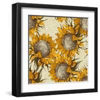 Seamless Vintage Ornament with Sunflowers-mart-Framed Art Print