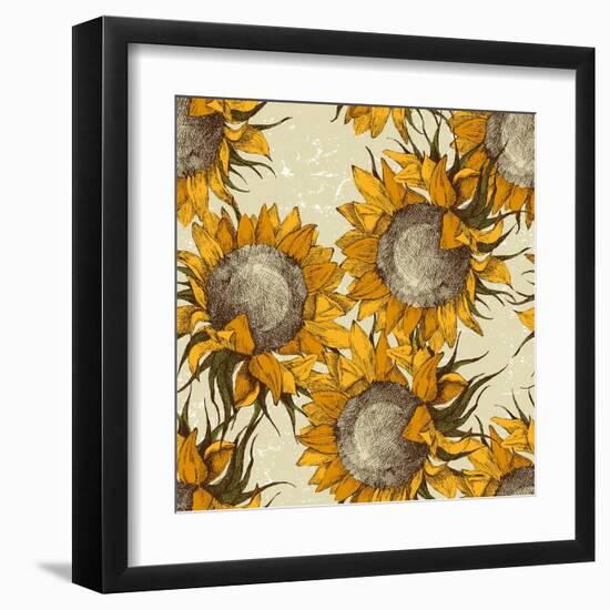 Seamless Vintage Ornament with Sunflowers-mart-Framed Art Print