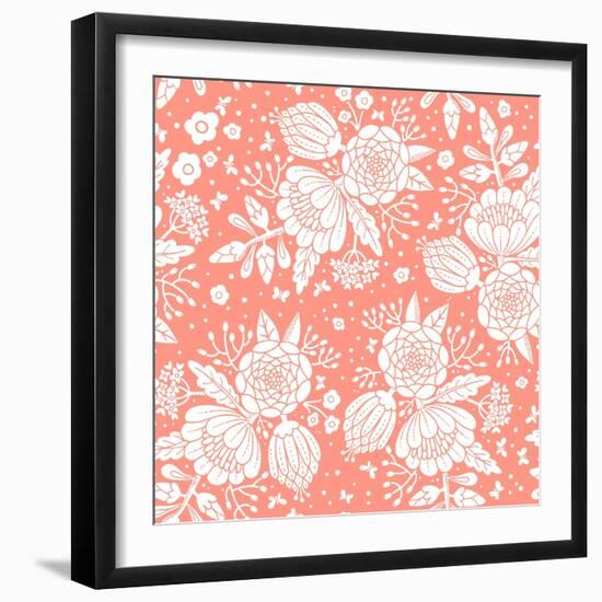 Seamless Vintage Pattern with Decorative Flowers.-Baksiabat-Framed Art Print