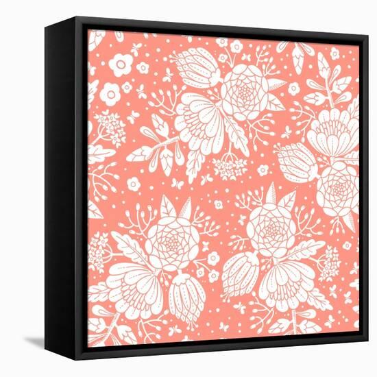 Seamless Vintage Pattern with Decorative Flowers.-Baksiabat-Framed Stretched Canvas
