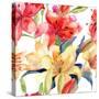 Seamless Wallpaper with Lily Flowers-Ateli-Stretched Canvas