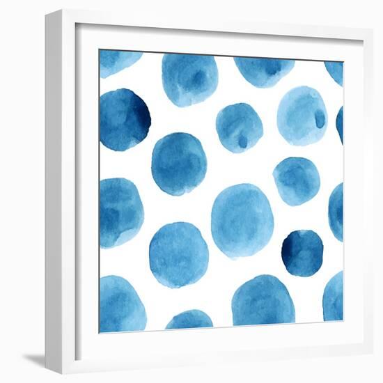 Seamless Watercolor Pattern Blue Polka Dots-Vodoleyka-Framed Art Print