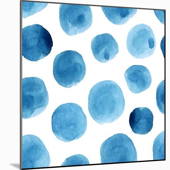 Seamless Watercolor Pattern Blue Polka Dots-Vodoleyka-Mounted Art Print