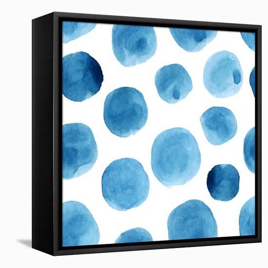 Seamless Watercolor Pattern Blue Polka Dots-Vodoleyka-Framed Stretched Canvas