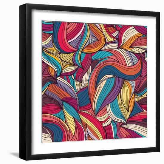 Seamless Wave Hand-Drawn Pattern, Waves Background-Little_cuckoo-Framed Art Print