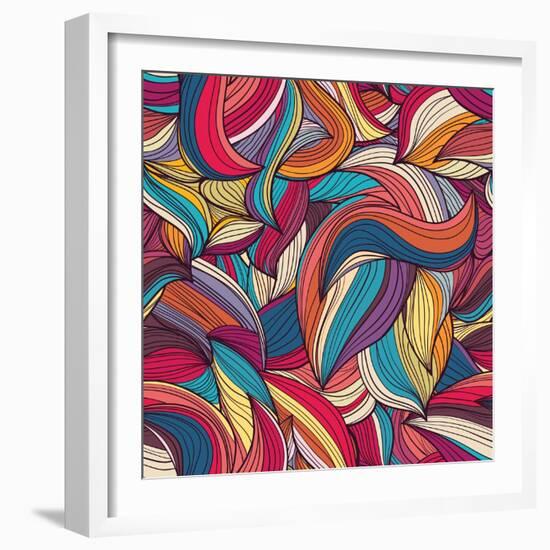 Seamless Wave Hand-Drawn Pattern, Waves Background-Little_cuckoo-Framed Art Print