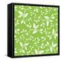 Seamless White Floral Pattern on Green-Naddiya-Framed Stretched Canvas