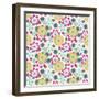 Seamless Yellow Pink Flowers on White Background-Enka Parmur-Framed Art Print