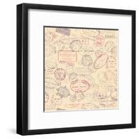 Seamlessly Tiling Postage Themed Pattern with Vintage Stamps-shootandwin-Framed Art Print