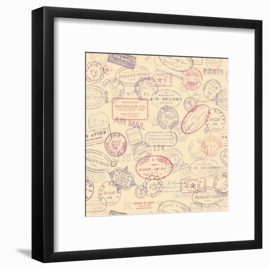 Seamlessly Tiling Postage Themed Pattern with Vintage Stamps-shootandwin-Framed Art Print