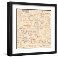 Seamlessly Tiling Postage Themed Pattern with Vintage Stamps-shootandwin-Framed Art Print