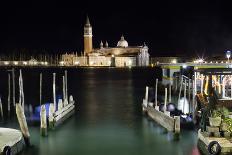 The Island and Church of San Georgio Maggiore at Night with a Boat Dock in the Foreground, Venice-Sean Cooper-Stretched Canvas