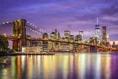 New York, New York, USA City Skyline with the Brooklyn Bridge and Manhattan Financial District Over-SeanPavonePhoto-Photographic Print