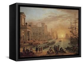 Seaport at Sunset-Claude Lorraine-Framed Stretched Canvas