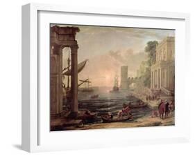 Seaport with the Embarkation of the Queen of Sheba, 1648-Claude Lorraine-Framed Giclee Print