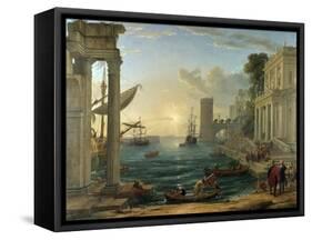 Seaport with the Embarkation of the Queen of Sheba-Claude Lorraine-Framed Stretched Canvas