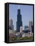 Sears Tower and Skyline, Chicago, Illinois, United States of America, North America-Amanda Hall-Framed Stretched Canvas