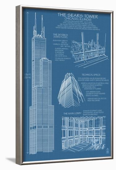 Sears Tower Blue Print - Chicago, Il, c.2009-Lantern Press-Framed Art Print