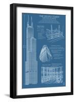 Sears Tower Blue Print - Chicago, Il, c.2009-Lantern Press-Framed Art Print