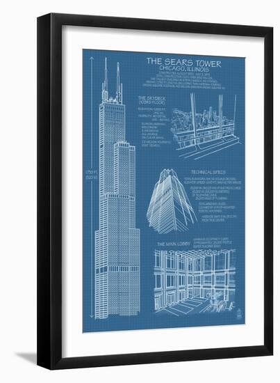 Sears Tower Blue Print - Chicago, Il, c.2009-Lantern Press-Framed Art Print