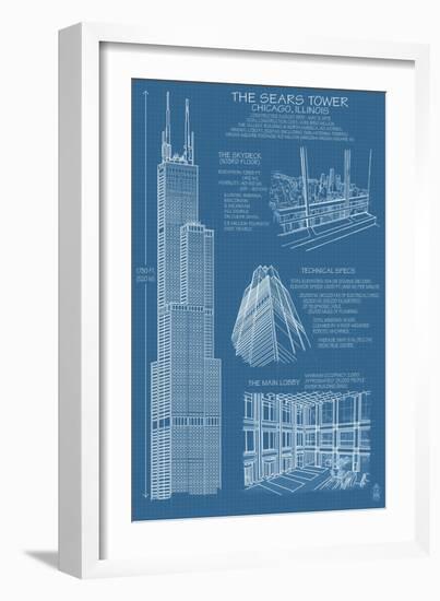 Sears Tower Blue Print - Chicago, Il, c.2009-Lantern Press-Framed Art Print